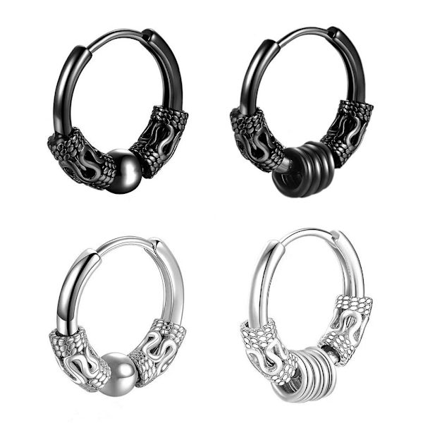 Cool Punk Herr Rostfritt Stål Hip Hop Örhängen Drakmönster UKS B0B5 Silver B