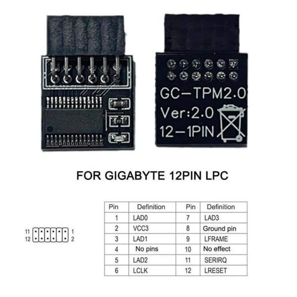 Tpm2.0 säkerhetsmodul stöder moderkort av flera märken 12 14 1 green 20 pin LPC