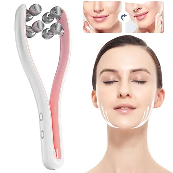 EMS Ansiktslyft Roller RF Dubbelhaka V Formad Massager Ansikte F0J8 pink One-size