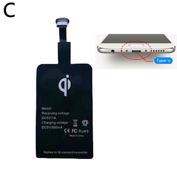Typ C USB Trådlös Laddare Mottagare Adapter Laddning För Android blackC Type-C