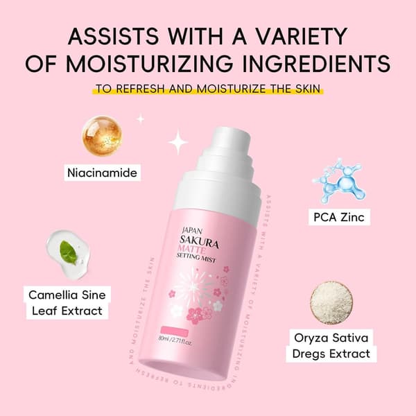 Makeup Setting Spray, JAPAN SAKURA Dewy Setting Mist Långvarig Vattentät Svettresistent, Lätt Hydrerande Ansiktsmist för Oljekontroll & G