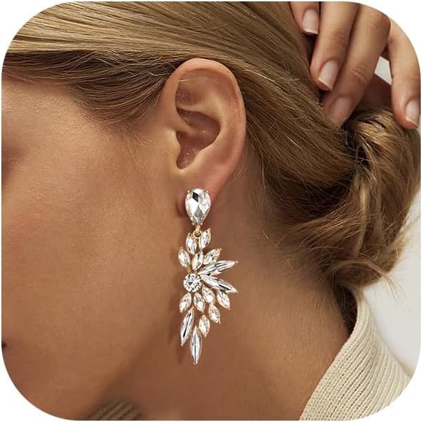 Dråpeøreringer for kvinner Bryllup Brud Krystall Tåreøreringer Bling Edelsten Rhinestone Ørering Statement Fargerike Gull Dingleøreringer A