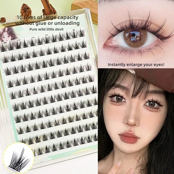 10 Rader Limfria Falska Ögonfransar, Segmenterade Enkla Kluster E Double pointed Wheat Ear 10 rows
