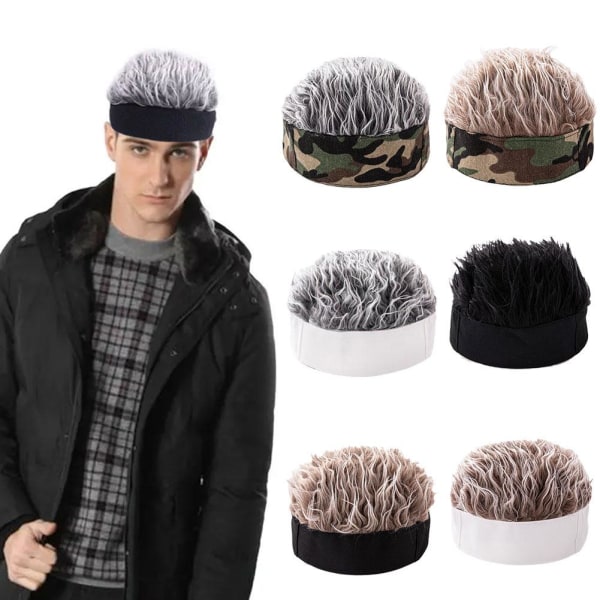 Hiphop-mössa med spikade falska hår för män kvinnor Retro Sho Black hat coffee hair adjustable