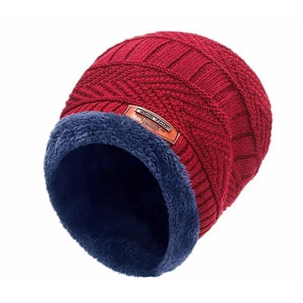 Mössor och halsduksset för män och kvinnor, vinter, varm stickad mössa, tjockt fleecefoder Ca Q4H9 Red One size