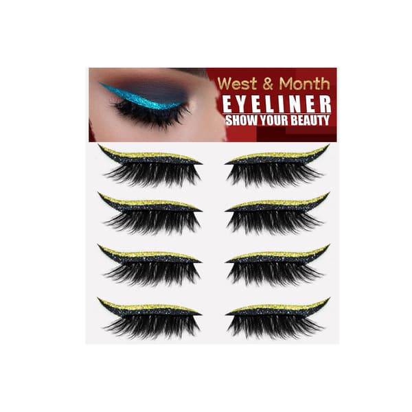 Vandbaseret klæbende øjenvippe- og eyeliner-klistermærker - Guldkrøllede vipper