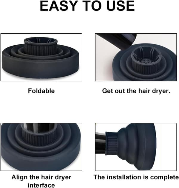 Svart diffuser hår universal, diffuser hårføner bærbar, diffuser hårføner, diffuser tilbehør til hårføner, diffuser, sammenleggbar hårføner, c