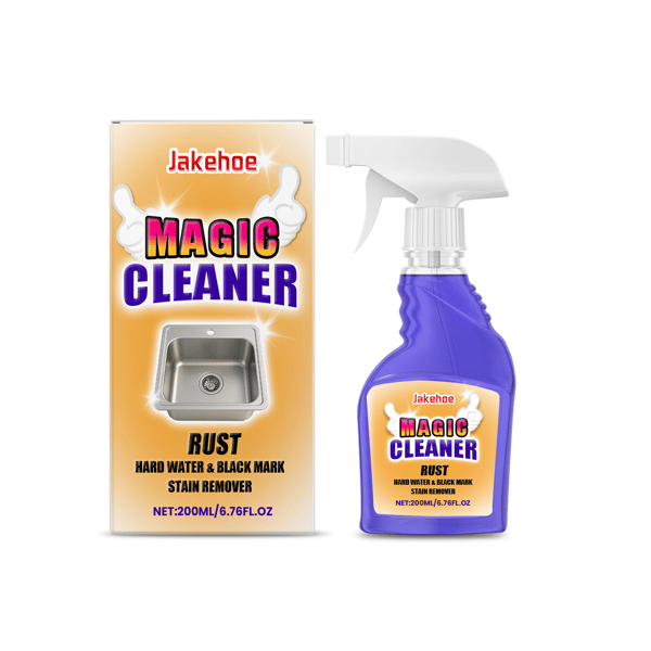 Husholdnings rustfjerner spray, velegnet til køkkener og badeværelser, opløser rustpletter på forskellige materialer.