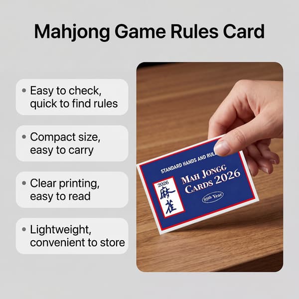 Mahjong spilleregelkort, bærbart papir mahjong spilguide tilbehørskort