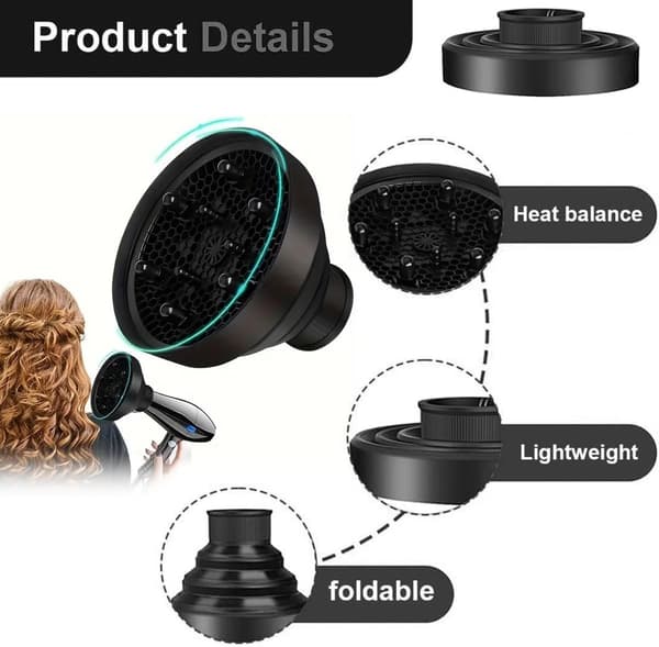 Svart diffuser hår universal, diffuser hårføner bærbar, diffuser hårføner, diffuser tilbehør til hårføner, diffuser, sammenleggbar hårføner, c