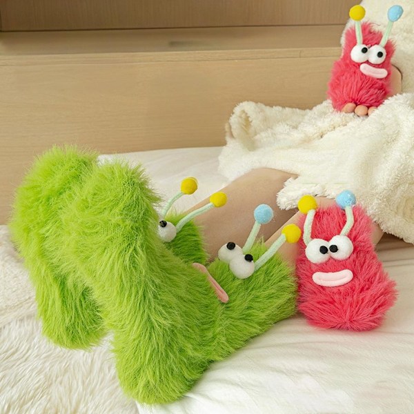 Japanska KAWAII Rumssockor Varma Plysch Mellanhöga Strumpor Flerfärgade Green One size