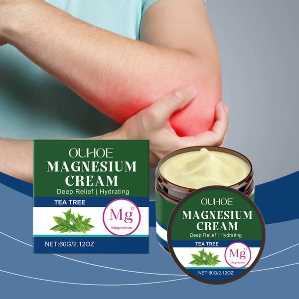 Tea Tree Kropsberoligende Magnesiumcreme til afslappende søvn og lindring af ubehag i håndled og knæ.