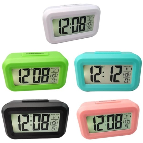Digital Väckarklocka Batteridriven Snooze Nattlampa Design 5 Färger white One-size
