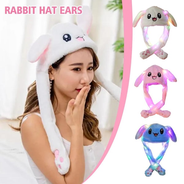 Kaninhatt Öron Kaninhatt med rörliga öron Söt plysch varm hatt Ny F6 pink with lamp