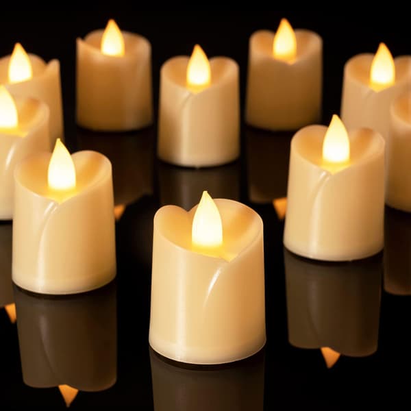 12-pack timer LED värmeljus - batteridrivna, elfenbensfärgad bas, mjukvit