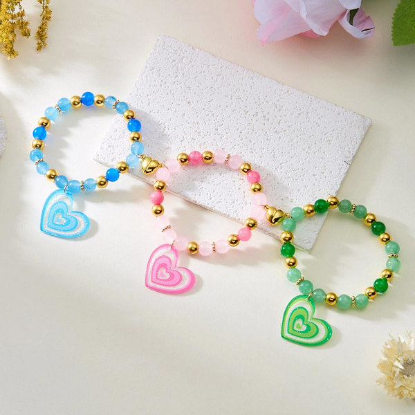 Handvävt Färgglatt Armband med Resin- och Glaspärlor Kärlek Vänskap Pararmband W0C8 A 3pcs