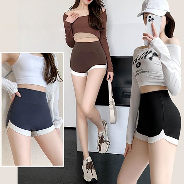 Fitnessbyxor Sport Yoga Shorts Hög Midja Tvåfärgade Sport Gray XL