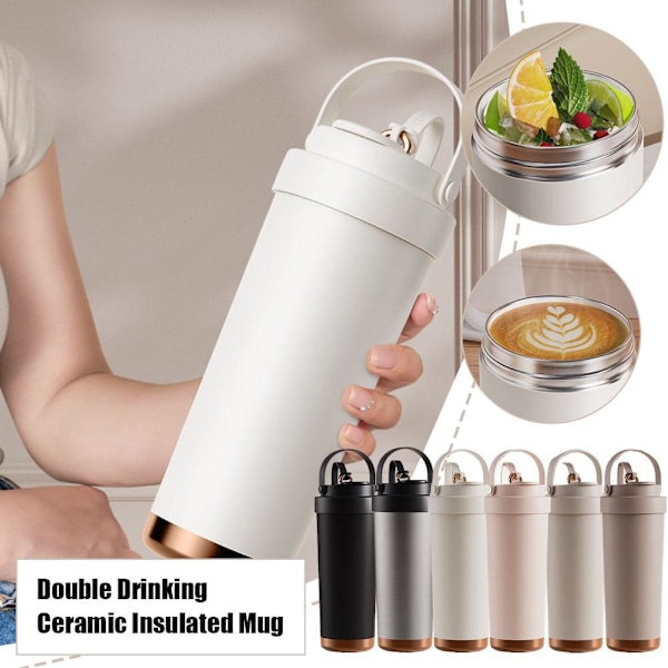 Dubbelväggig Keramisk Isolerad Mugg, Resemugg För Kalla Drycker pink 750ml