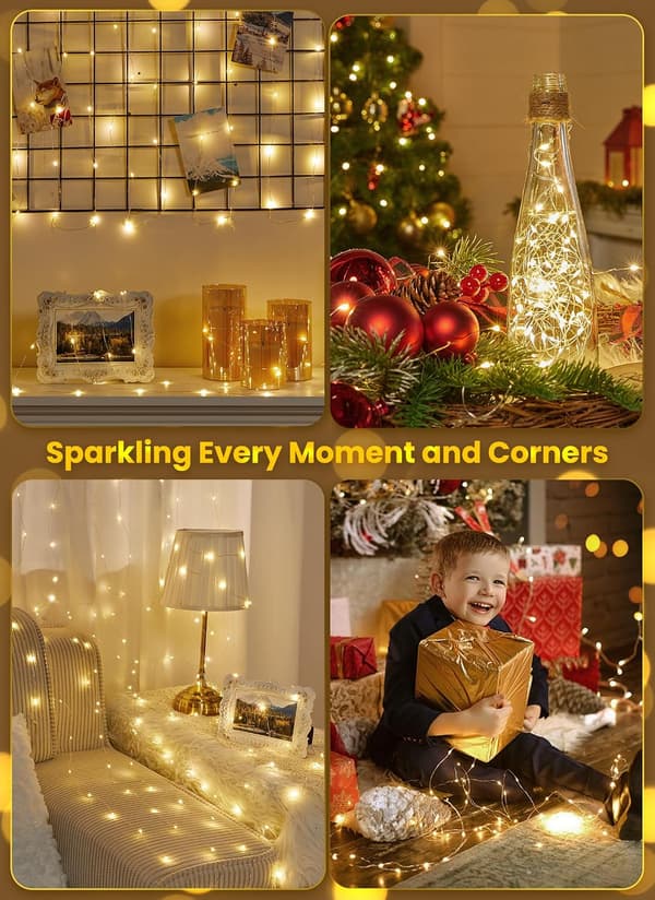 Fairy Lights Batteridrivna, 10m 100LED Vattentäta Lampor | Långvariga Silvertråd Starry Fairy String Lights för Sovrum, Studentrum, Jul, Träd,