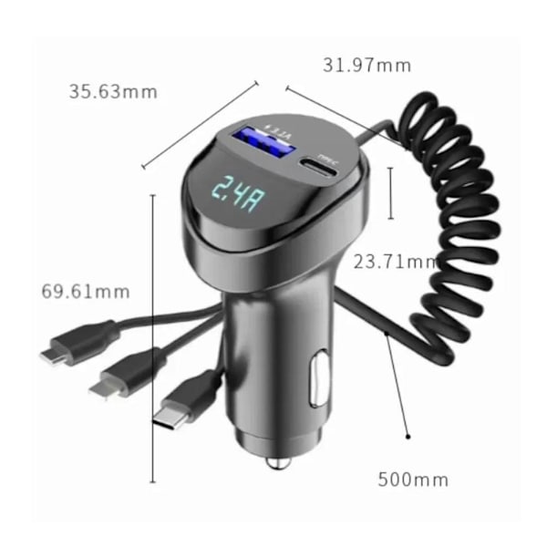 Billaddare 55W 2 Portar USB Snabb Billaddare för Telefon med Spänningsdisplay V1I V4D3