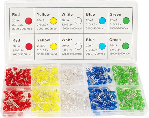 Assortert 5 mm LED lysdiode-sett - 450 stk i 5 farger