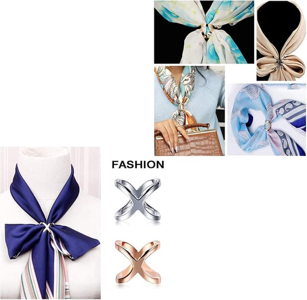 Sett med 4 skjerfringer og spenner for fasjonable skjerftilbehør