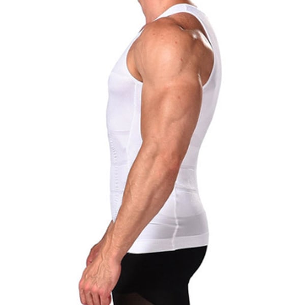 Herr Slimmande Stretchig Shapewear Väst Skjorta Sport Kompression white M