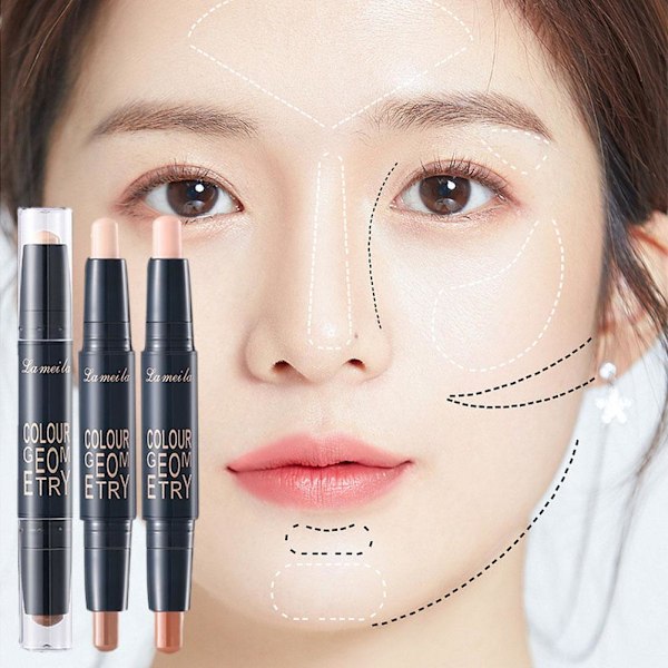 Dubbelsidig Highlighter Contouring Stick Näskontur Highlight Powder Stick M4V0 01# dark brown + natural color 3.6g