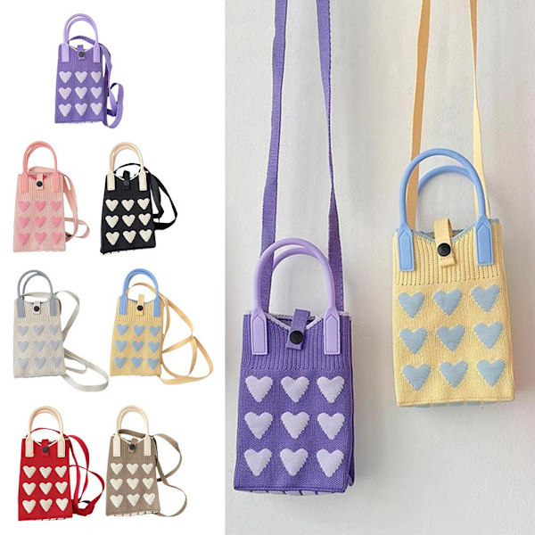 Dam Mobiltelefonväska Crossbody Väska Stickad Plånbok Purple One size