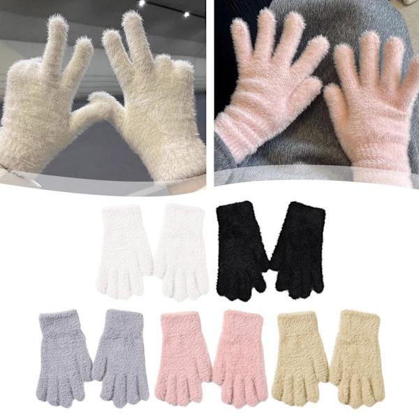 2x Mink Sammet Tjocka Handskar Fluffiga Päls Helfingerhandskar Vantar Varma Gl`AU. khaki One size