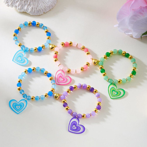 Handvävt Färgglatt Armband med Resin- och Glaspärlor Kärlek Vänskap Pararmband W0C8 A 3pcs