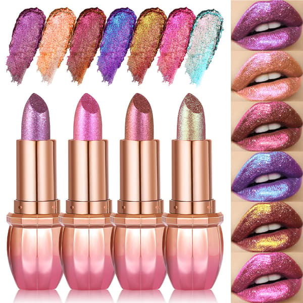 Lysende farveskiftende læbestift med glimmer og gradient metalliske nuancer #2