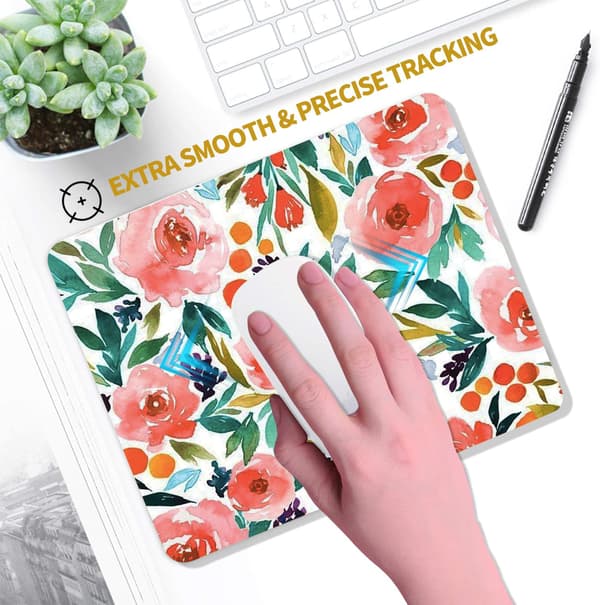 Firkantet musemåtte med akvarel rose blomsterdesign (9,5 x 7,9 tommer)