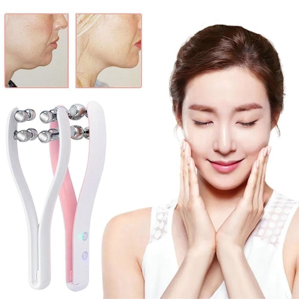 EMS Ansiktslyft Roller RF Dubbelhaka V Formad Massager Ansikte F0J8 pink One-size