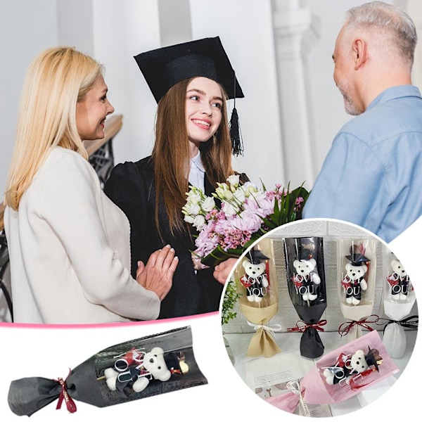 Examensnalle med Diplom och Studentmössa, Nallebukett för White 1pcs