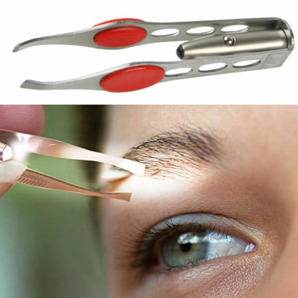 Stål Makeup Øjenvippe Øjenbryn Hårfjerning Pincet Med LED Lys O0I1
