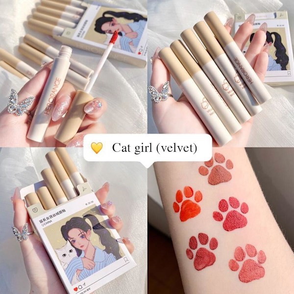 Läppglansset Matte Röd Ton för Läppar Makeup Varaktig Vatten Spegel Canine Mirror Set one size