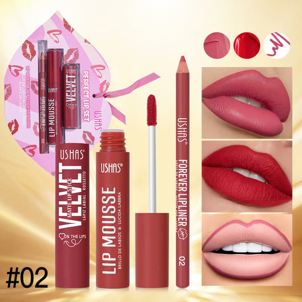 Gold Series Læbestift + Lipgloss + Læbeblyant Læbemakeup Sæt Mat US002