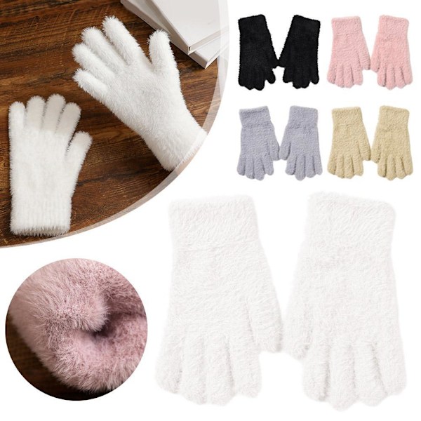 2x Mink Sammet Tjocka Handskar Fluffiga Päls Helfingerhandskar Vantar Varma Gl`AU. Gray One size