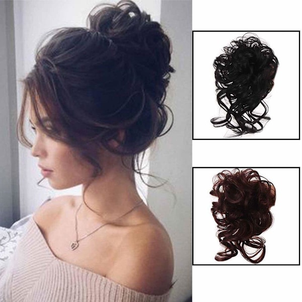 Kvinnors Hårbit Chignon Messy Bun Ponytail Hår Lockigt Hår Ext 2 One-size