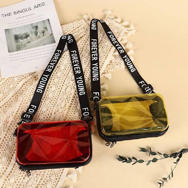 Genomskinlig väska, transparent crossbody-väska för damer och herrar, axelväska F Transparent Red One size