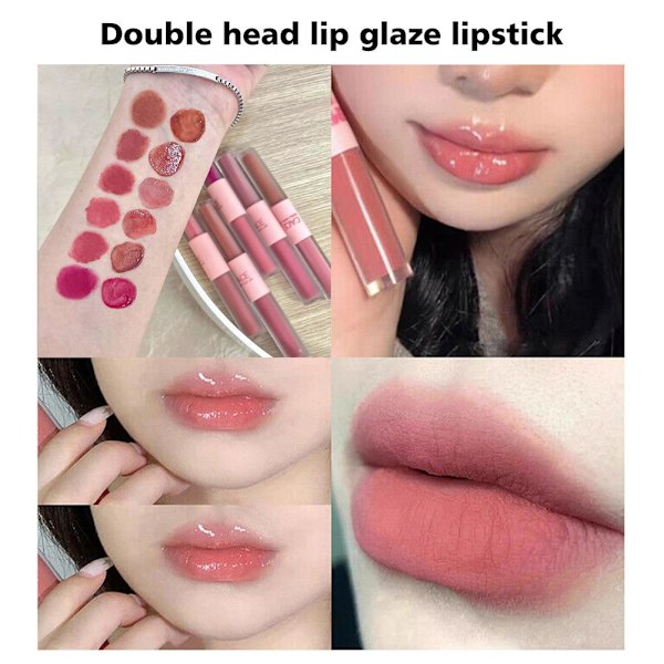 Double Headed Lip Glaze Moisture Light Mirror Lip Gloss Creamy T 05# Lunch break 1.5g+1.5g