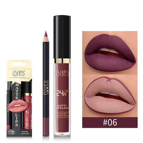Lipgloss + læbeblyant sæt, mat læbestift, makeup, lipgloss CS386A+B