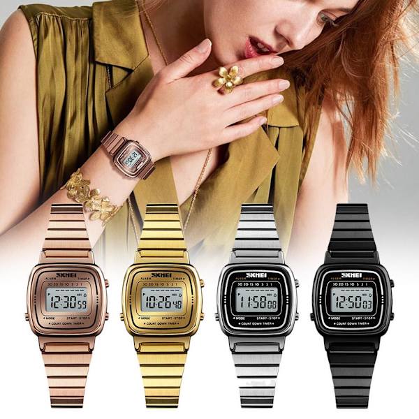 SKMEI Mode Dam Herr Business Digital Klocka Sport Stål Rostfritt Datum Casual Gåva Q3H3 Gold One size