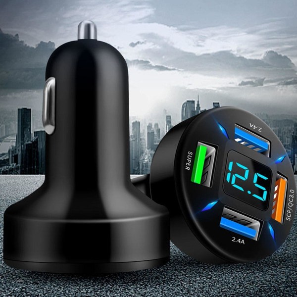 4 i 1 QC 3.0 4-ports USB billaddare Snabbadapter Laddningsacce BlackA 66w