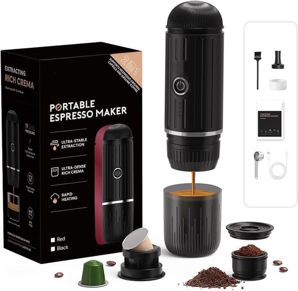 Bärbar elektrisk espressomaskin, 2-i-1 självuppvärmande extraktionssystem, Crema Nespress espressomaskin, stöder malet kaffe och NS-kapsel, ME
