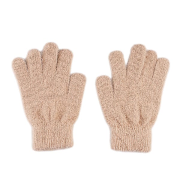 2x Mink Sammet Tjocka Handskar Fluffiga Päls Helfingerhandskar Vantar Varma Gl`AU. khaki One size