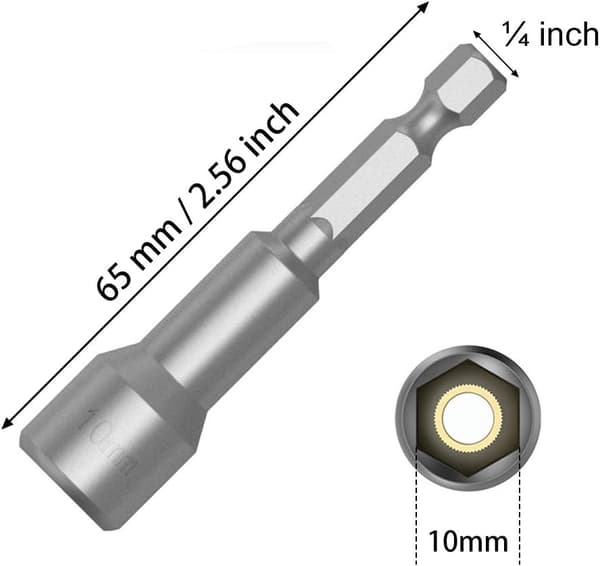 Magnetisk mutterdragarsats - 5-pack 10 mm mutterdragarbits med magnetiskt sexkantsskaft