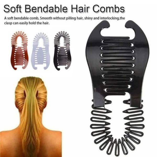 Hårkammar med sammanlänkande bananform, stretchiga och flexibla, hårklämmor, flexibel hästsvans 6Y2 black One-size 3pcs