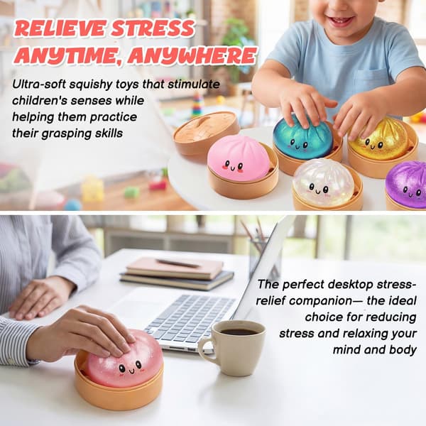 Dumpling Squeeze Legetøj, Glitter Dumpling Squeeze Legetøj med Æske, Sensorisk Stressaflastende Fidget Legetøj til Børn og Voksne, Beroligende Squeeze Legetøj til Autisme ADHD